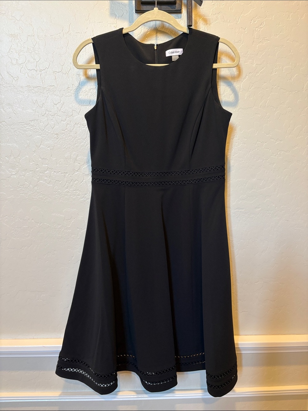 Calvin Klein Black Sleeveless A-Line Dress with Waist Trim